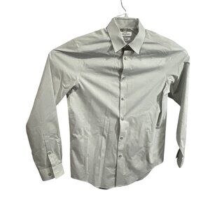 Calvin Klein Slim Fit Stretch Wrinkle-Free Checkered Shirt S 14-14.5 32/33 Gray